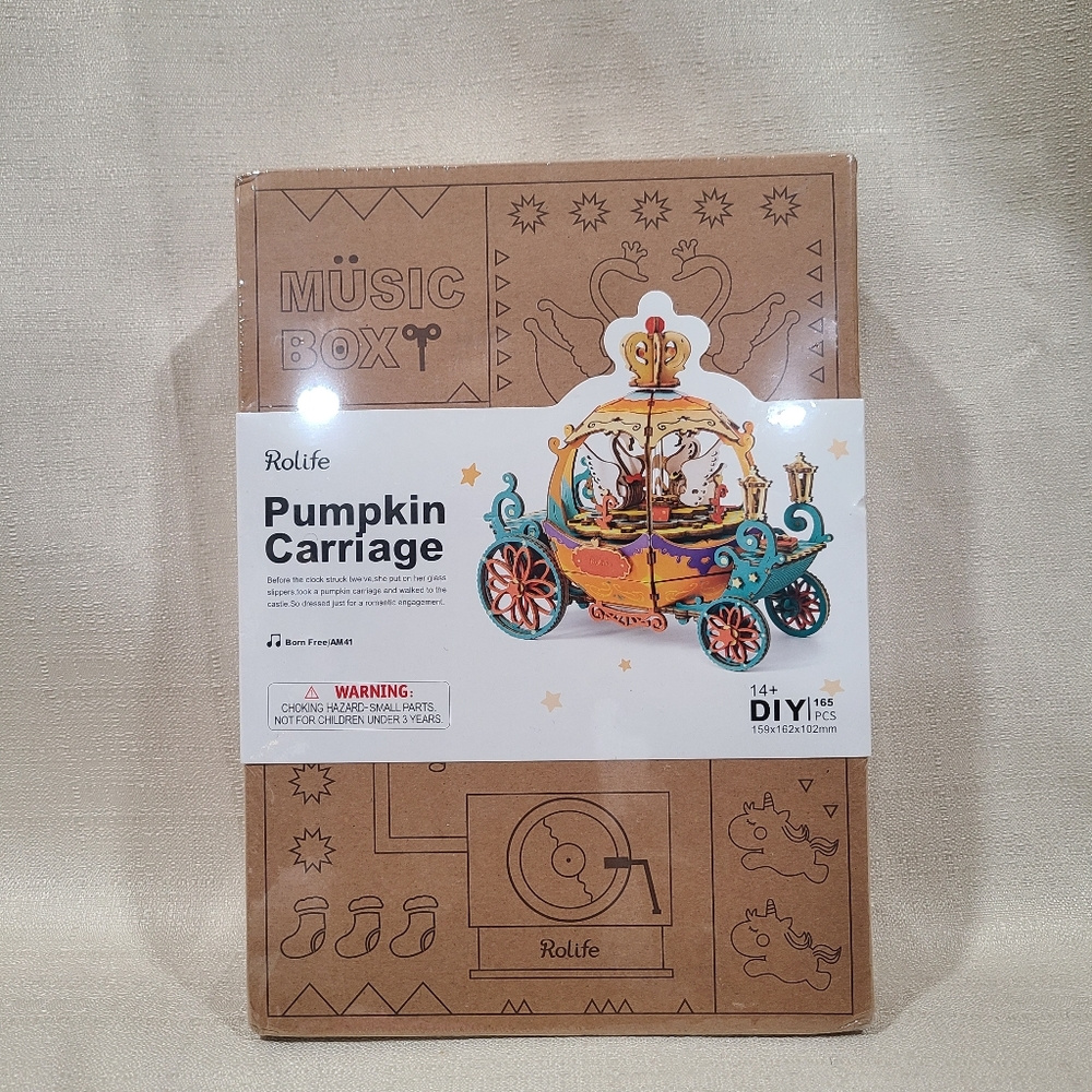 Pumpkin Carriage DIY 3D Wooden Puzzle Music Box Kit Robotime